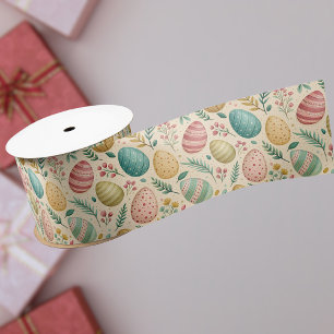 Vintage Easter Eggs with Floral Buds Satin Ribbon