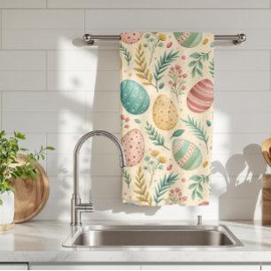 Vintage Easter Eggs with Floral Buds Tea Towel
