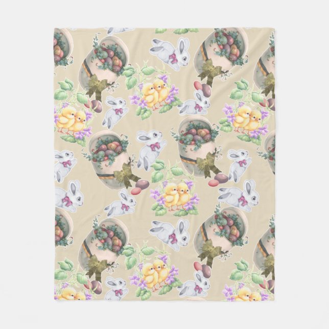 Vintage Easter Fleece Blanket (Front)