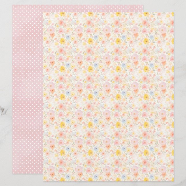 Vintage Easter Floral Background Scrapbook Paper (Front/Back)