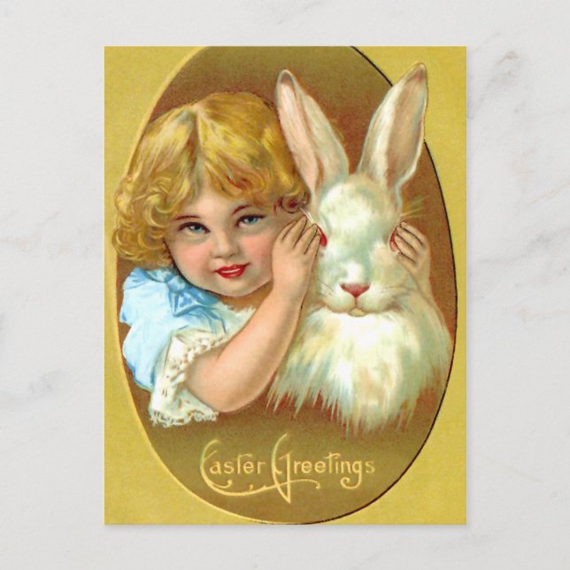 Vintage Easter Girl and Bunny Holiday Postcard (Front)