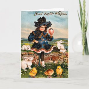 Vintage Easter Girl and Egg Card