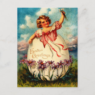 Vintage Easter Girl and Egg Postcard