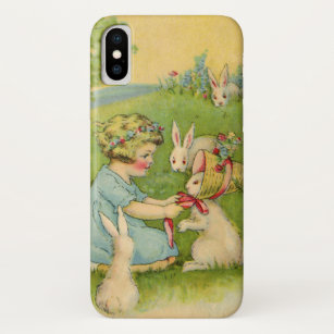 Vintage Easter, Girl Bonnet on Bunny Rabbit iPhone X Case