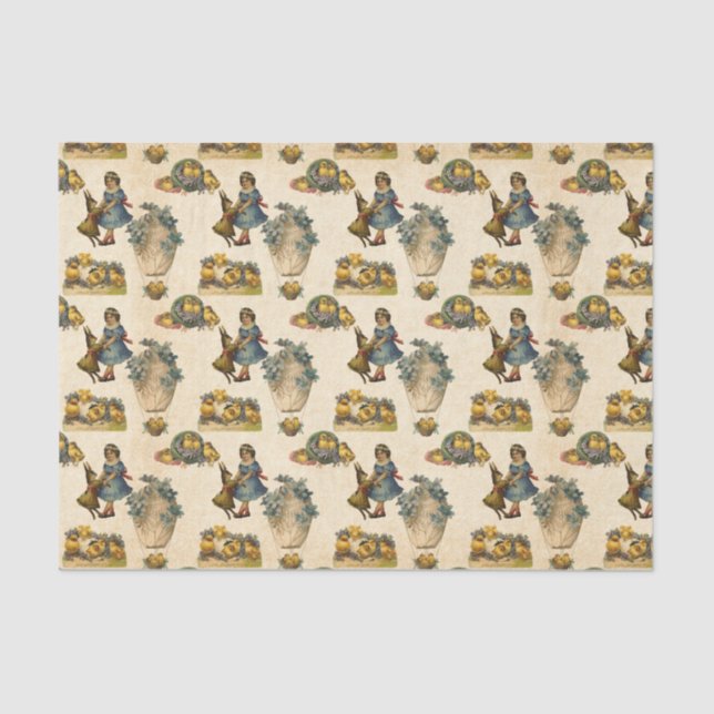 Vintage Easter girl bunny party tissue Paper (Front)