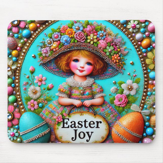 VINTAGE EASTER GIRL EGGS ~  MOUSE PAD (Front)