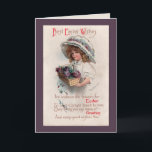 Vintage Easter Girl in Bonnet Greeting Card<br><div class="desc">Vintage signed Ellen Clapsaddle Easter card with a lovely little girl wearing a very large Victorian Easter Bonnet quarters holding an Easter Basket full of flowers and an old-fashioned Easter greeting.</div>