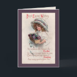 Vintage Easter Girl in Bonnet Greeting Card<br><div class="desc">Vintage signed Ellen Clapsaddle Easter card with a lovely little girl wearing a very large Victorian Easter Bonnet quarters holding an Easter Basket full of flowers and an old-fashioned Easter greeting.</div>
