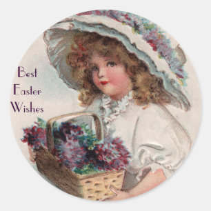 Vintage Easter Girl in Bonnet Stickers