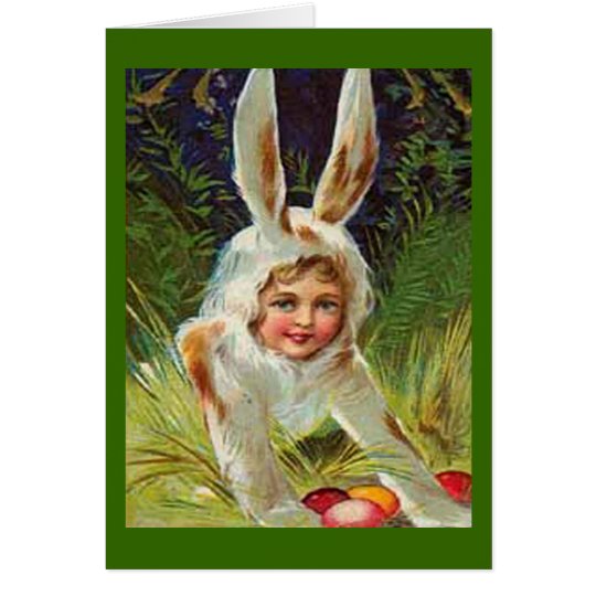 Vintage Easter Girl in Bunny Costume Card