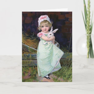 Vintage Easter Girl with Rabbit Holiday Card
