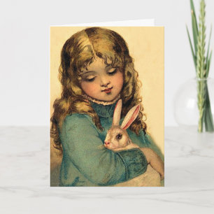 Vintage Easter Girl with Rabbit Holiday Card