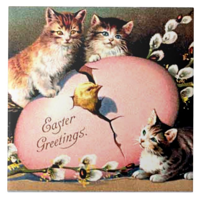 Vintage Easter Greetings Ceramic Tile (Front)