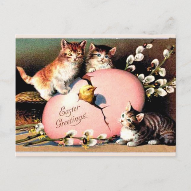 Vintage Easter Greetings, Holiday Postcard (Front)