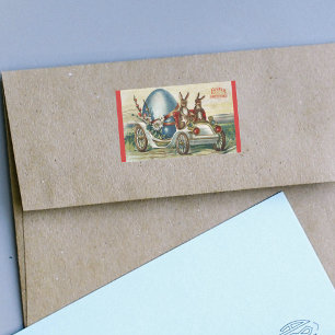 Vintage Easter Greetings Rabbits Antique Car Egg Rectangular Sticker