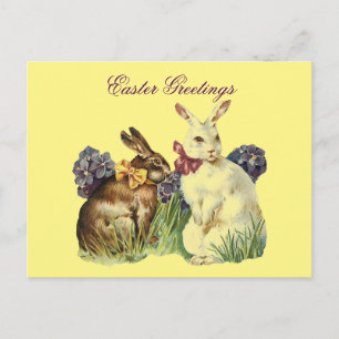 Vintage Easter Greetings Rabbits Holiday Postcard