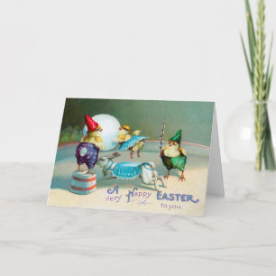 Vintage Easter Greetings Wishes Chicks Circus Holiday Card