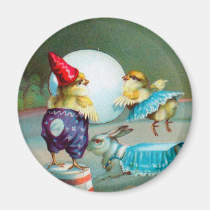 Vintage Easter Greetings Wishes Chicks Circus Magnet