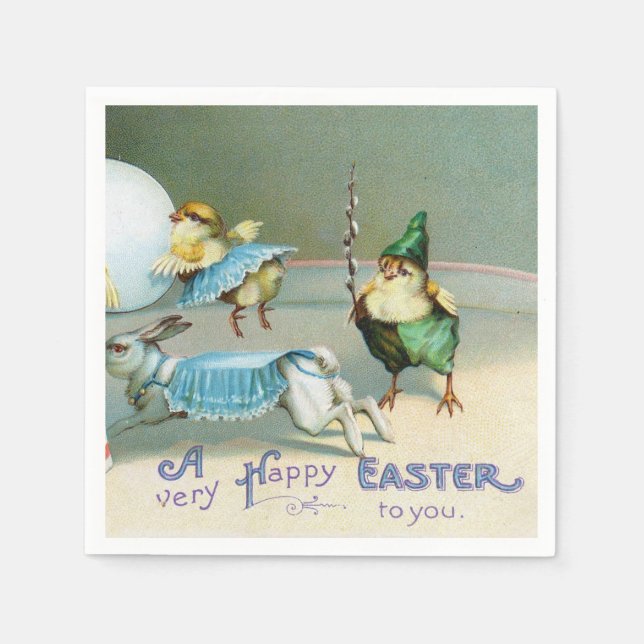 Vintage Easter Greetings Wishes Chicks Circus Napkin (Front)
