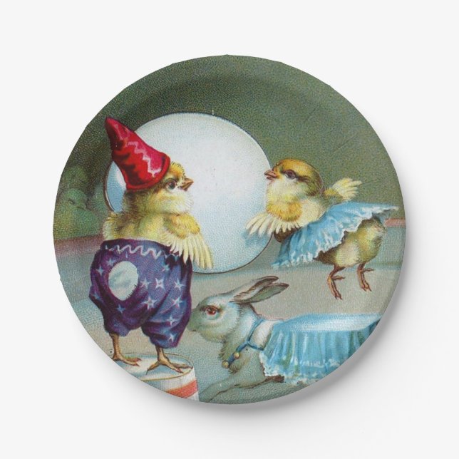 Vintage Easter Greetings Wishes Chicks Circus Paper Plate (Front)