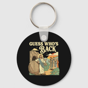 Vintage Easter Guess Whos Back Jesus Religious Key Ring