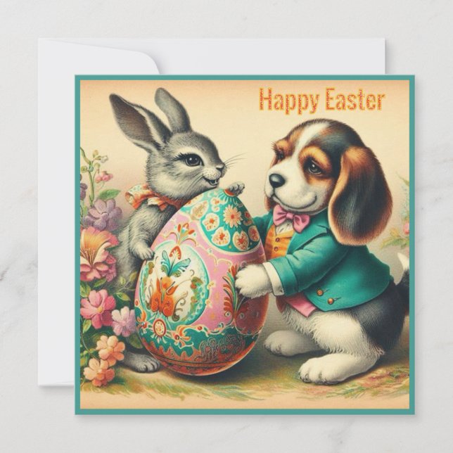 Vintage Easter ~ HAPPY EASTER ~ Beagle~ Holiday Card (Front)
