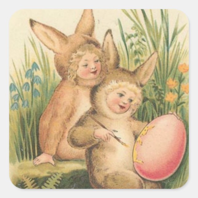 Vintage Easter Holiday Art Stamp Square Sticker (Front)