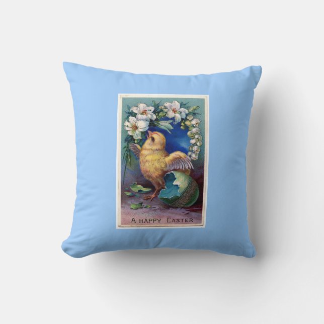 Vintage Easter Illustration With Chick Cushion (Front)