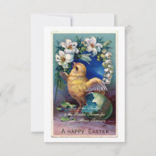 Vintage Easter Illustration With Chick Invitation