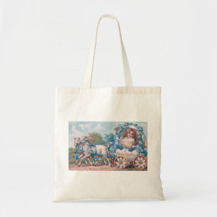 Vintage Easter Illustration with Girl and Lambs Tote Bag