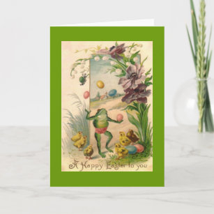 Vintage Easter Juggling Frog Holiday Card