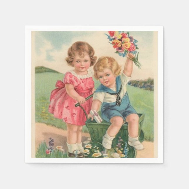 Vintage Easter Kids paper napkins (Front)