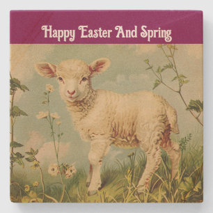 Vintage Easter Lamb Stone Coaster