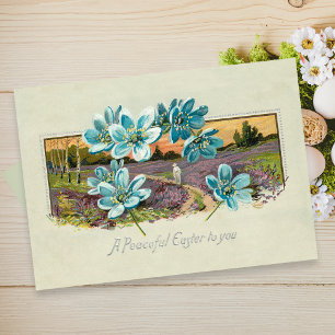 Vintage Easter Landscape and Forget-me-Nots Holiday Card