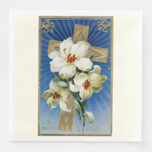 Vintage Easter Lilies and Cross Napkin (Front)