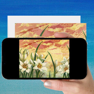 Vintage Easter Lilies Sunrise and Victorian Angels Holiday Card