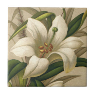 Vintage Easter Lilies, Victorian Flowers in Bloom Ceramic Tile