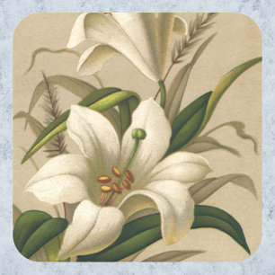 Vintage Easter Lilies, Victorian Flowers in Bloom Square Sticker