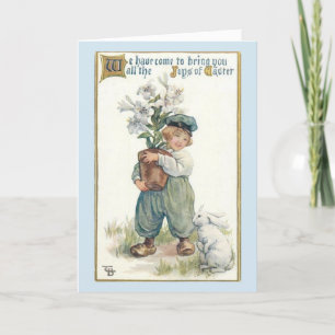 Vintage Easter - Little Dutch Boy & White Rabbit Holiday Card