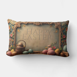 Vintage Easter Magic with Festive Floral Ornaments Lumbar Cushion