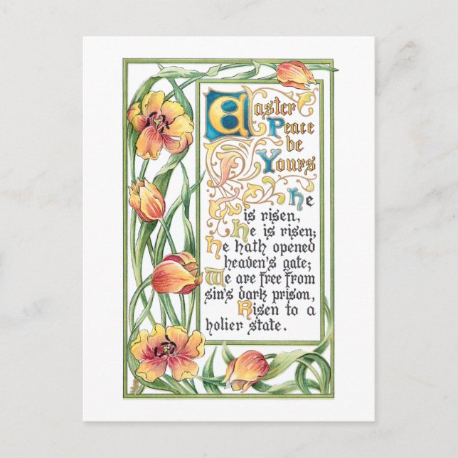 Vintage Easter Peace Hymn with Gold Tulips Holiday Postcard (Front)