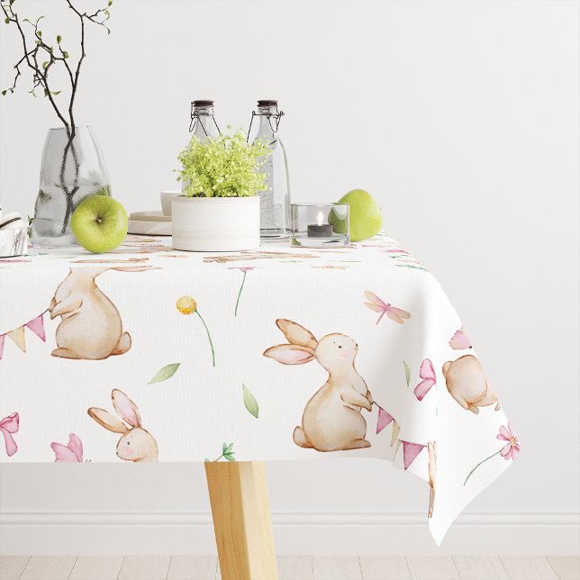 Vintage Easter Pink Rabbit Pattern Tablecloth (Creator Uploaded)