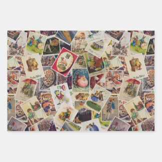 Vintage Easter Poland retro postcards mosaic -  Wrapping Paper Sheet