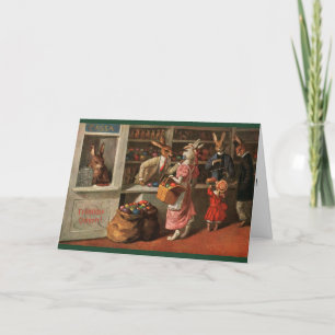 Vintage Easter Postcard - Easter Bunnies at a Shop