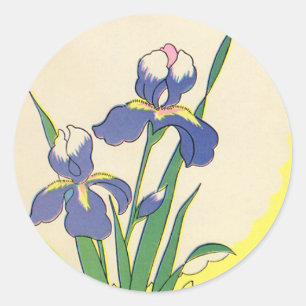 Vintage Easter, Purple Garden Iris Flowers Classic Round Sticker