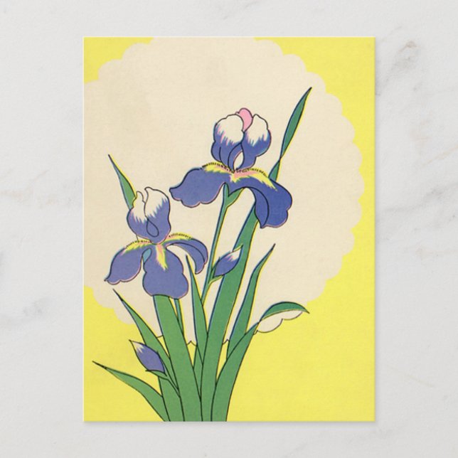 Vintage Easter, Purple Garden Iris Flowers Holiday Postcard (Front)