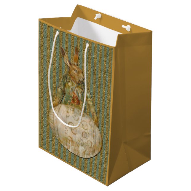 Vintage Easter Rabbit And Egg Medium Gift Bag (Front Angled)