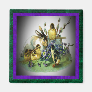 Vintage Easter Rabbit, Baby Chicks & Flowers, ZSSG Magnet