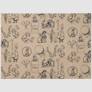 Vintage Easter Rabbit & Chick Kraft Brown  Tissue Paper