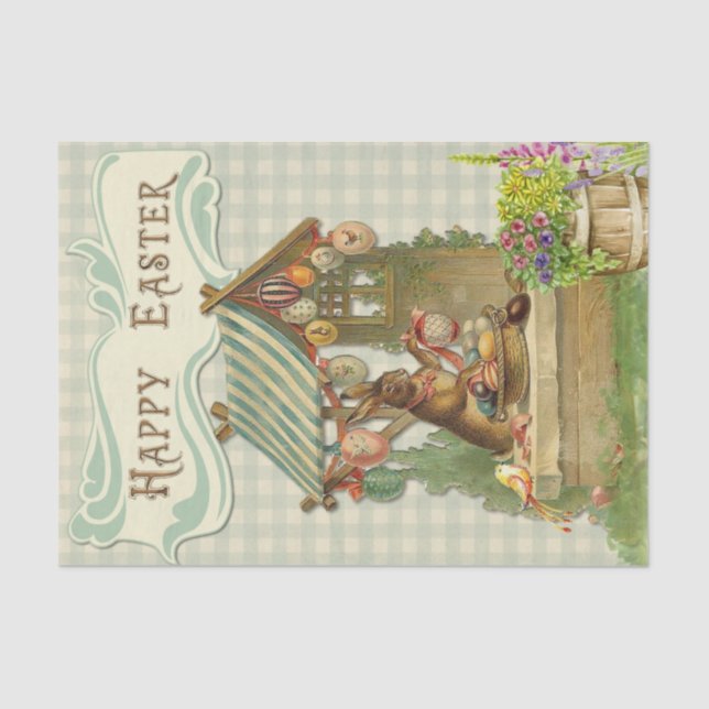 Vintage Easter Rabbit Selling Eggs Tissue Paper (Front)